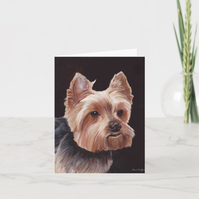 Yorkshire Terrier Dog Art Oil Painting Note Card (Front)