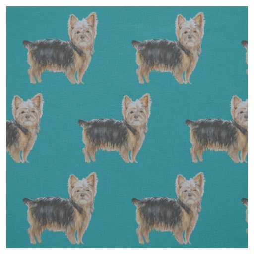 Natural Panama Printed Fabric Quilting Cotton Watercolour Yorkshire Terrier Dog Breed Panel