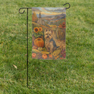 Yorkshire Terrier Dog Autumn Harvest Thanksgiving Garden Flag