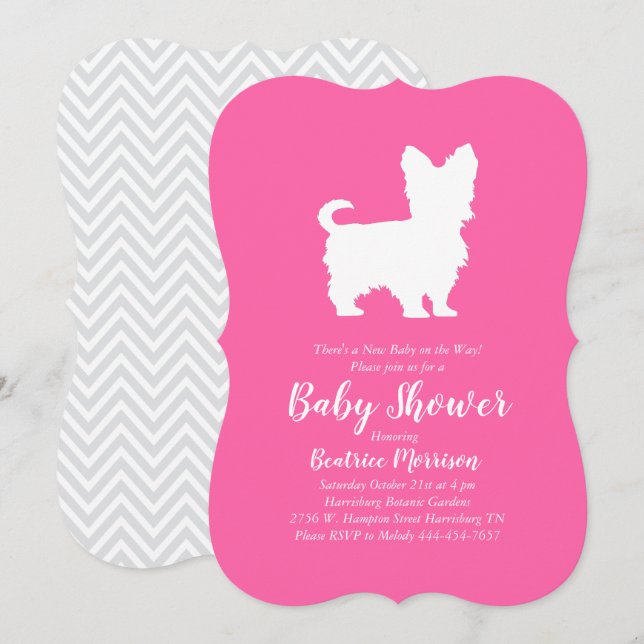 Yorkshire Terrier Dog Baby Shower Pink Girl Invitation (Front/Back)