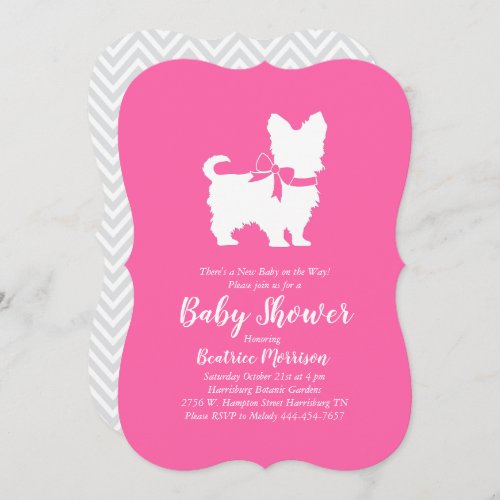 Yorkshire Terrier Dog Baby Shower Pink Girl Invitation