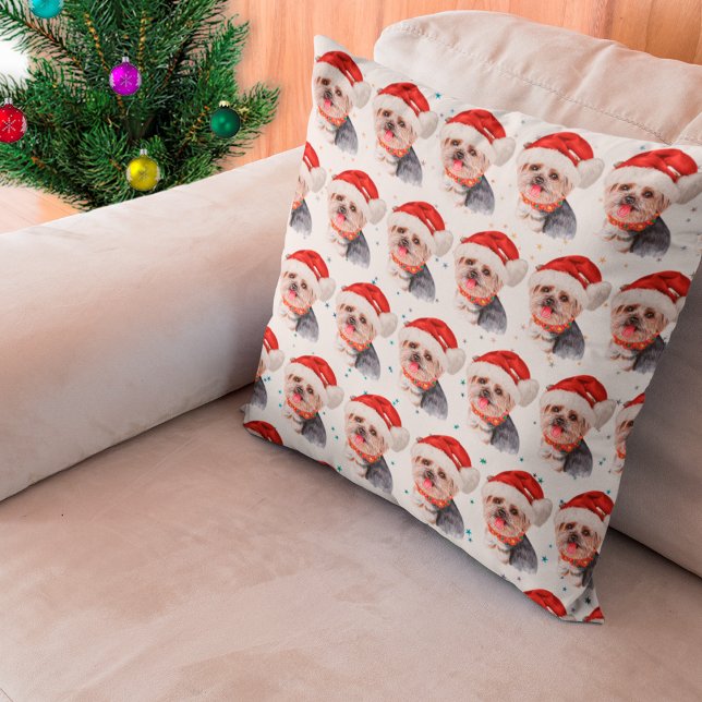 Yorkshire Terrier Dog Breed Christmas Stars Throw Pillow (Creator Uploaded)