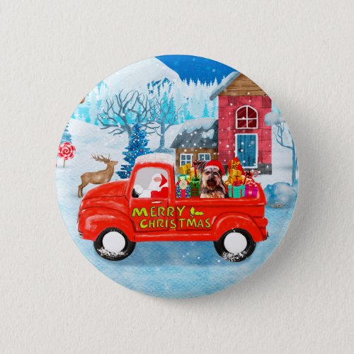Yorkshire Terrier Dog Christmas Delivery Truck Button