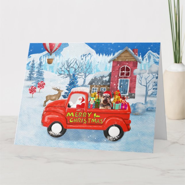 Yorkshire Terrier Dog Christmas Delivery Truck Card (Front)