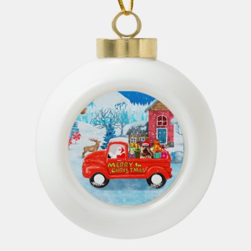 Yorkshire Terrier Dog Christmas Delivery Truck Ceramic Ball Christmas Ornament