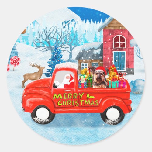 Yorkshire Terrier Dog Christmas Delivery Truck Classic Round Sticker