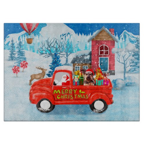 Yorkshire Terrier Dog Christmas Delivery Truck Cutting Board