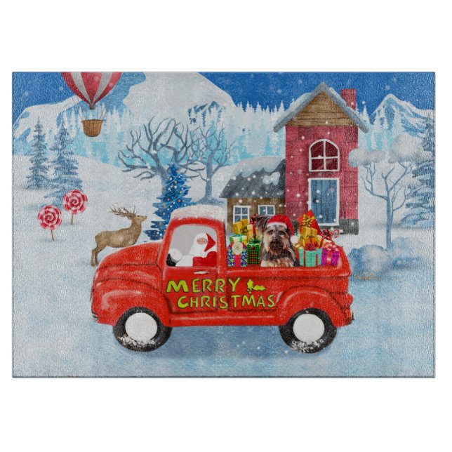 Yorkshire Terrier Dog Christmas Delivery Truck Cutting Board (Front)