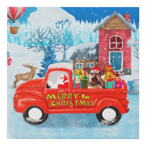 Yorkshire Terrier Dog Christmas Delivery Truck Faux Canvas Print