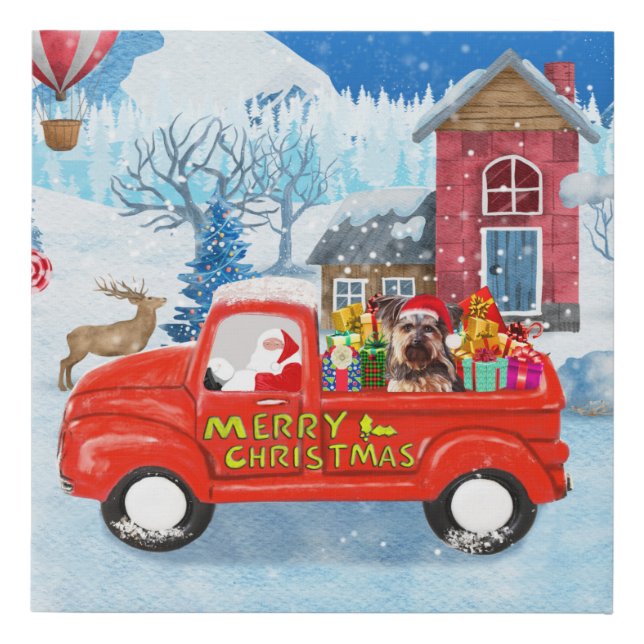 Yorkshire Terrier Dog Christmas Delivery Truck Faux Canvas Print (Front)