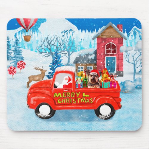 Yorkshire Terrier Dog Christmas Delivery Truck Mouse Pad