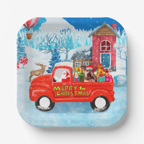 Yorkshire Terrier Dog Christmas Delivery Truck Paper Plates