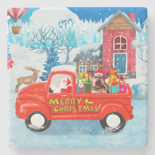 Yorkshire Terrier Dog Christmas Delivery Truck Stone Coaster