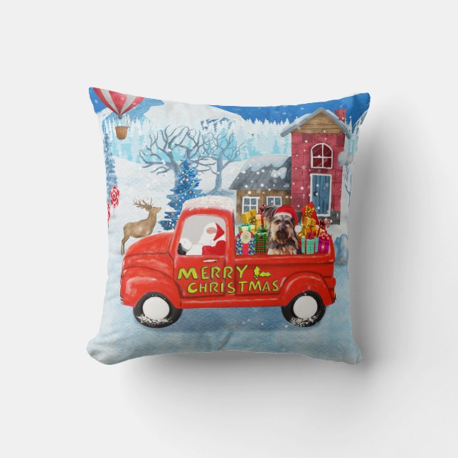 Yorkshire Terrier Dog Christmas Delivery Truck  Throw Pillow (Front)