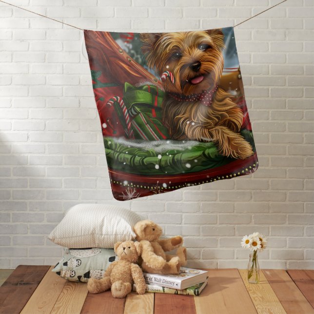 Yorkshire Terrier Dog Christmas Festive Baby Blanket (In Situ)
