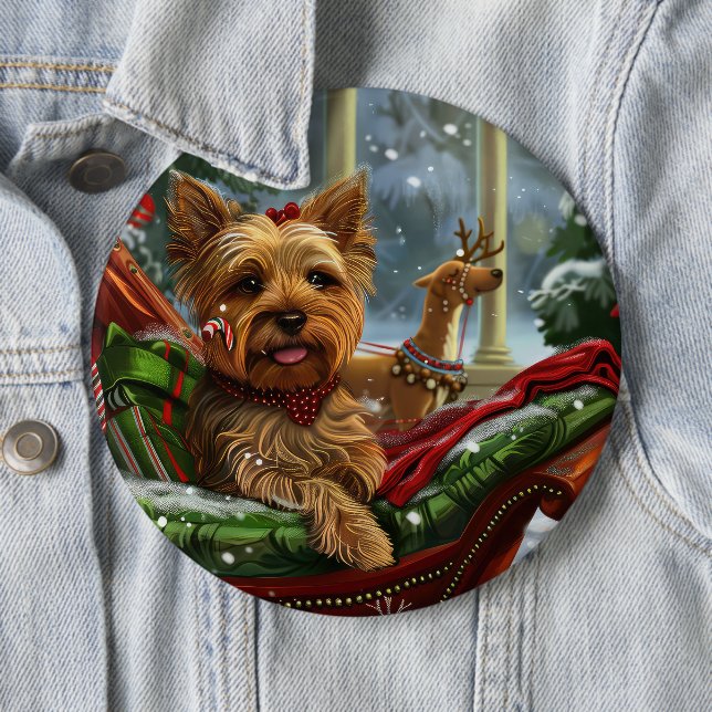 Yorkshire Terrier Dog Christmas Festive Button (In Situ)