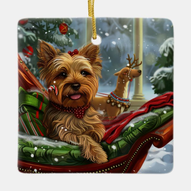 Yorkshire Terrier Dog Christmas Festive Ceramic Ornament (Front)