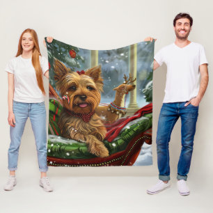 Yorkshire Terrier Dog Christmas Festive Fleece Blanket