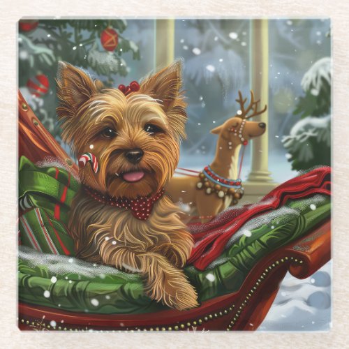 Yorkshire Terrier Dog Christmas Festive Glass Coaster