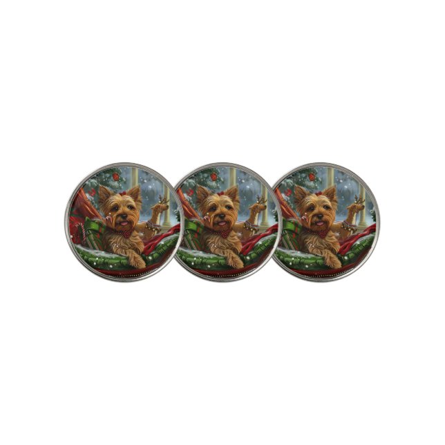 Yorkshire Terrier Dog Christmas Festive Golf Ball Marker (3 Up)