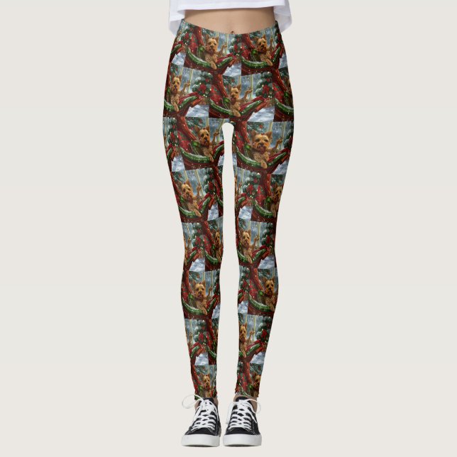 Yorkshire Terrier Dog Christmas Festive Leggings (Front)
