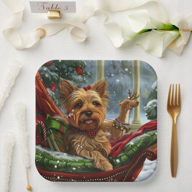 Yorkshire Terrier Dog Christmas Festive Paper Plates (Wedding)