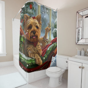 Yorkshire Terrier Dog Christmas Festive Shower Curtain