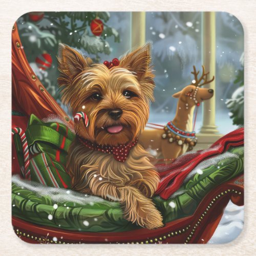 Yorkshire Terrier Dog Christmas Festive Square Paper Coaster