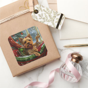Yorkshire Terrier Dog Christmas Festive Square Sticker