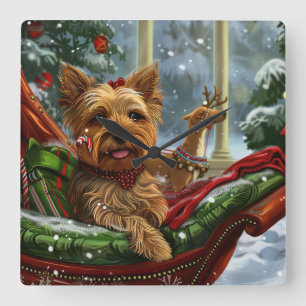 Yorkshire Terrier Dog Christmas Festive Square Wall Clock