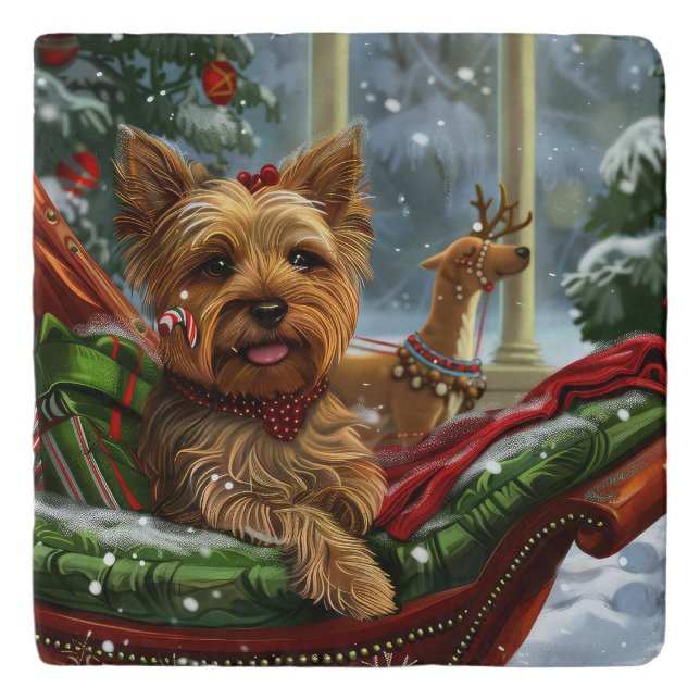 Yorkshire Terrier Dog Christmas Festive Trivet (Front)