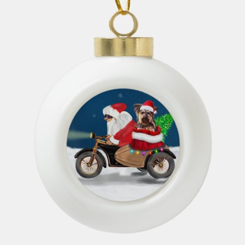 Yorkshire Terrier Dog Christmas Santa Claus  Ceramic Ball Christmas Ornament
