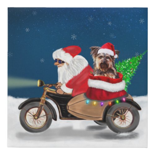 Yorkshire Terrier Dog Christmas Santa Claus Faux Canvas Print