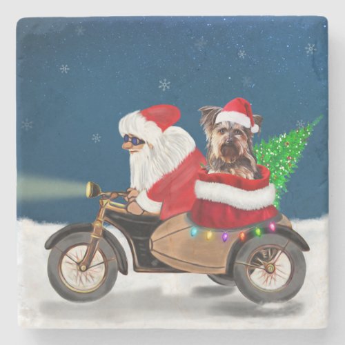 Yorkshire Terrier Dog Christmas Santa Claus  Stone Coaster