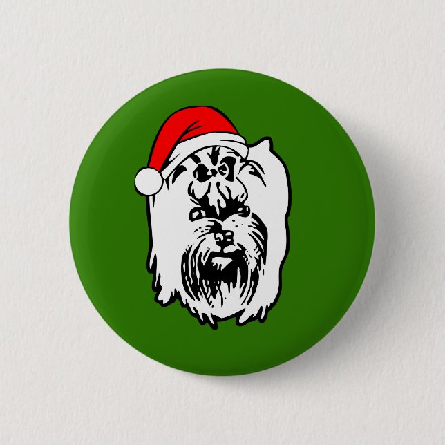 Yorkshire Terrier Dog Christmas Santa Hat Button (Front)