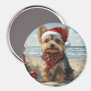 Yorkshire Terrier Dog Christmas Vintage Beach Magnet