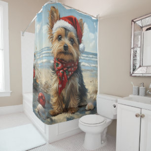 Yorkshire Terrier Dog Christmas Vintage Beach Shower Curtain