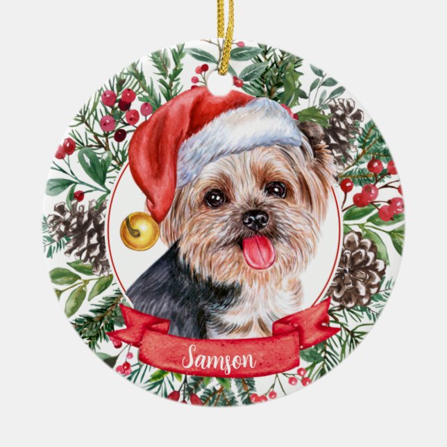 Yorkshire Terrier Dog Custom Christmas Ornament (Front)