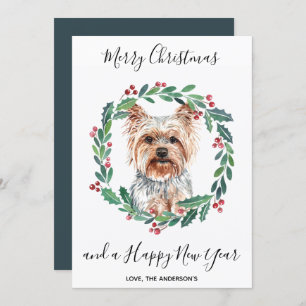 Yorkshire Terrier Dog Elegant Merry Christmas Holiday Card