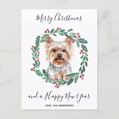 Yorkshire Terrier Dog Elegant Merry Christmas Holiday Postcard
