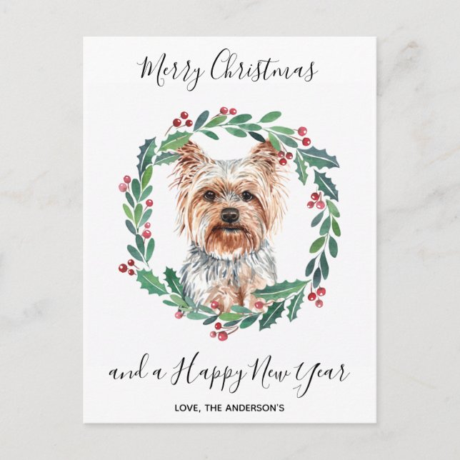 Yorkshire Terrier Dog Elegant Merry Christmas Holiday Postcard (Front)