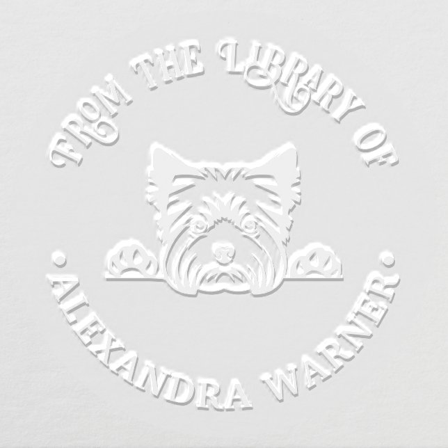 Yorkshire Terrier Dog Face Round Library Book Name Embosser (Design)