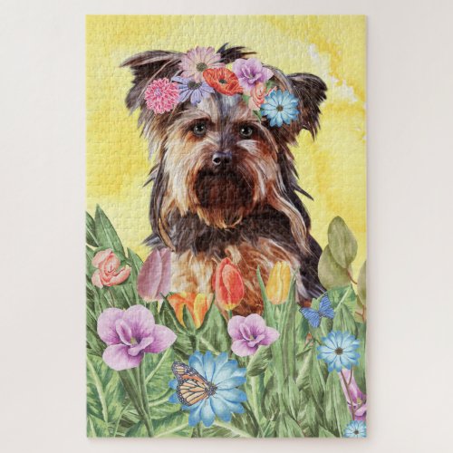 Yorkshire Terrier Dog Flowers Jigsaw Puzzle