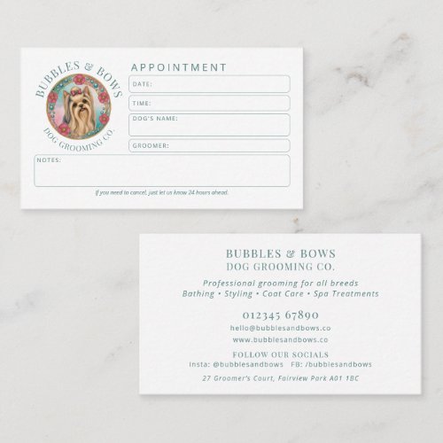 Yorkshire Terrier Dog Grooming Appointment Card
