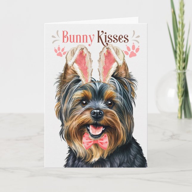 Yorkshire Terrier Dog in Bunny Ears for Easter Holiday Card (Front)