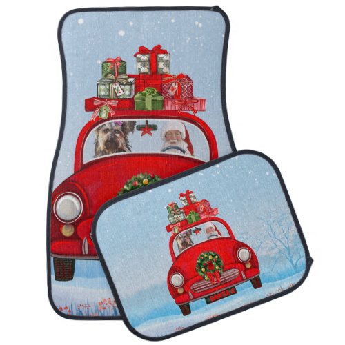 Yorkshire Terrier Dog In Car With Santa Claus Car Floor Mat