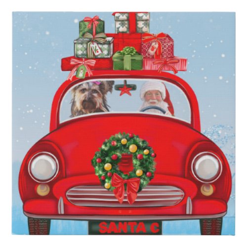 Yorkshire Terrier Dog In Car With Santa Claus Faux Canvas Print