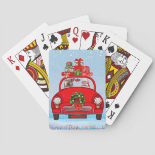Yorkshire Terrier Dog In Car With Santa Claus Poker Cards