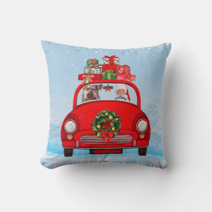 Yorkshire Terrier Dog In Car With Santa Claus Throw Pillow