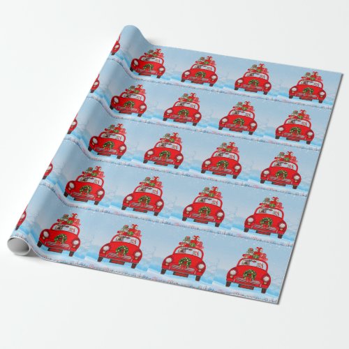 Yorkshire Terrier Dog In Car With Santa Claus Wrapping Paper